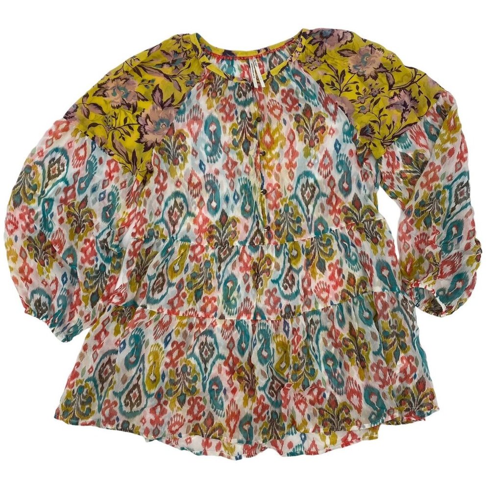 Anthropologie Size Large Maureen Paisley Tunic Babydoll Chiffon Flowy Top NWOT